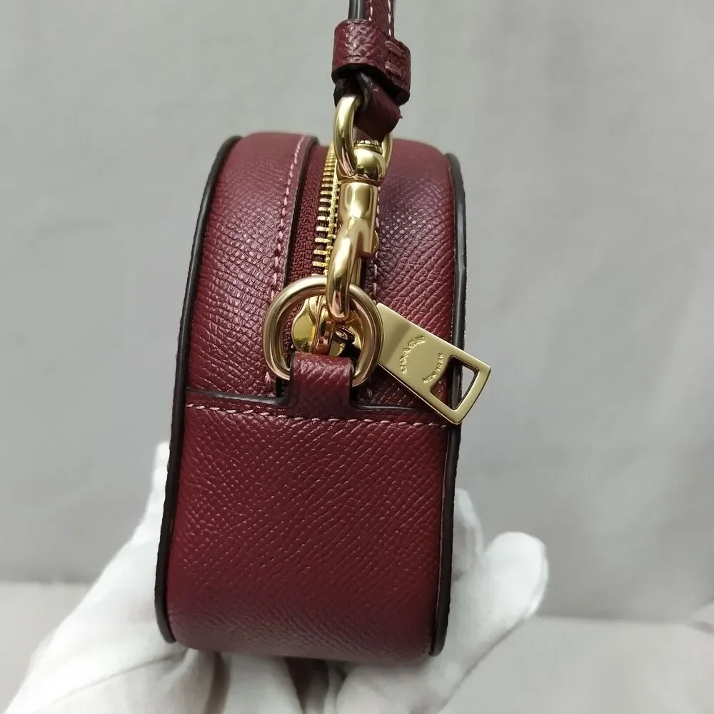 Coach Mini Serena Wine Red Crossgrain Leather Zipper Closure Crossbody Bag